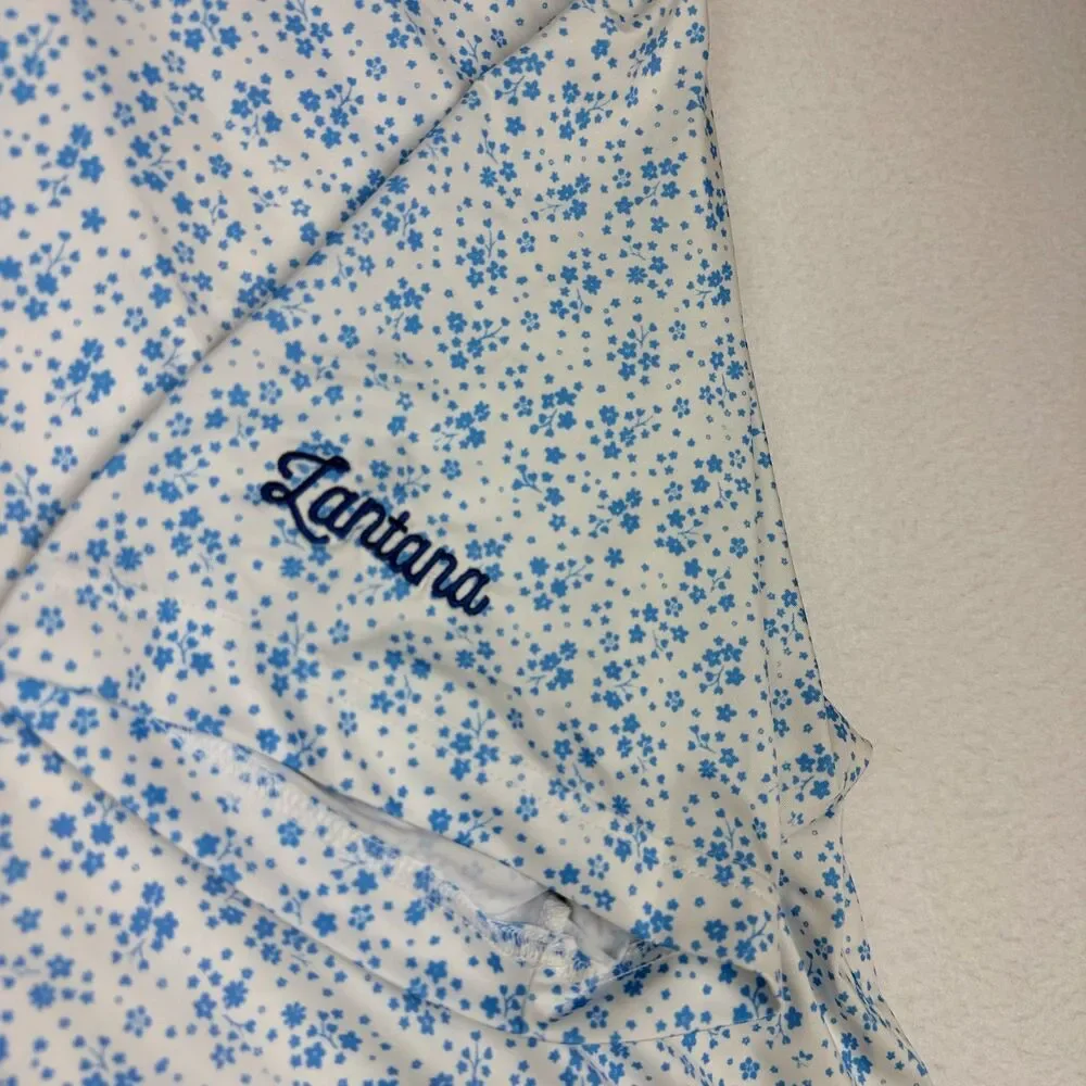 Donald Ross Men's Large Floral Performance Golf Polo Blue White Stretch